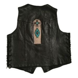 Vintage 80's - 90's Diamond Leather Heavy Vest with Embroidered Design Men's 46